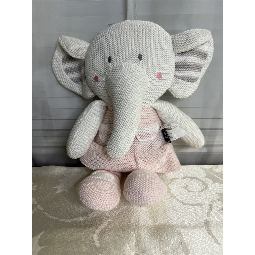 15" Living Textiles AMELIA ELEPHANT Knitted Stuffed Animal Pink Plush Toy Rattle